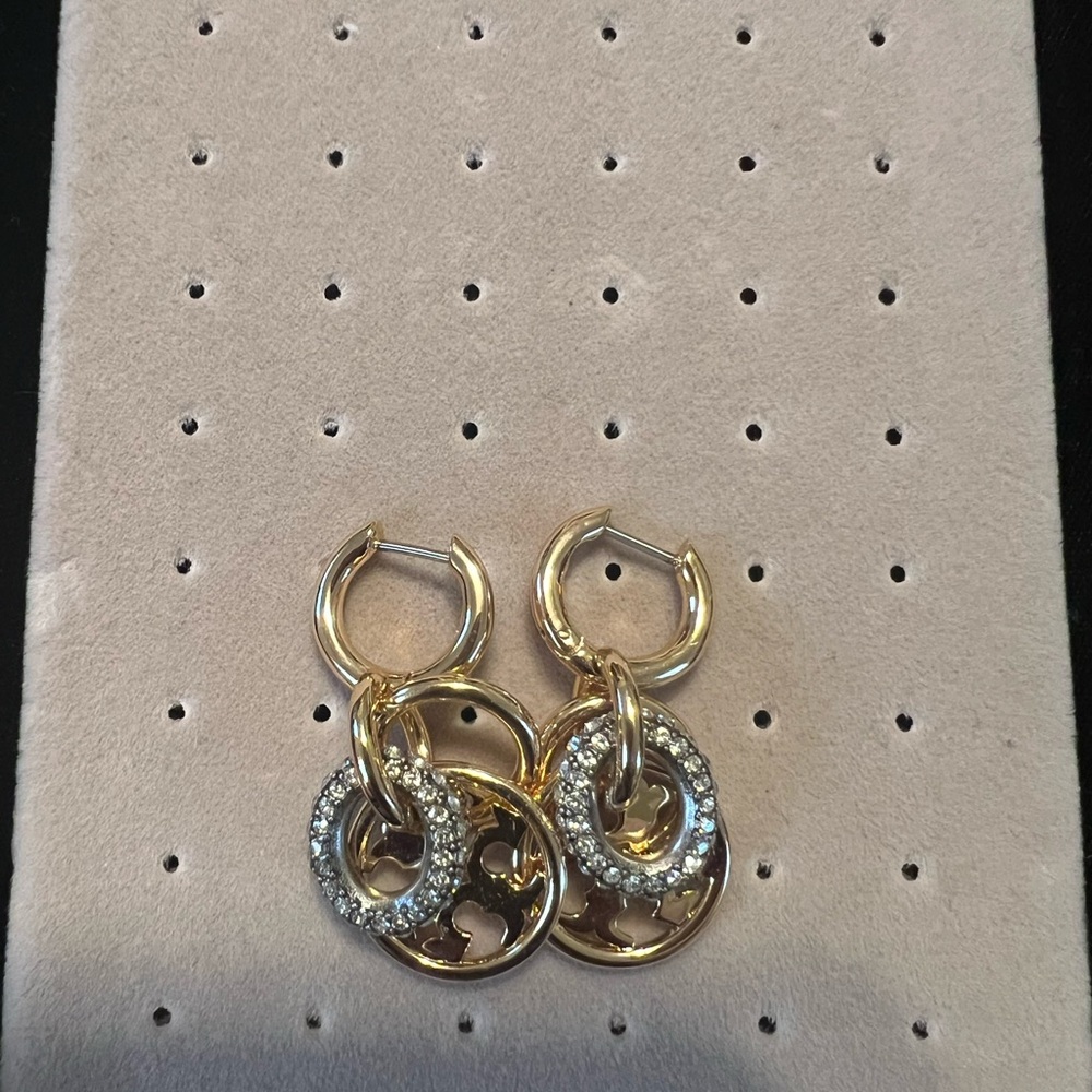 Tory Burch Miller Pavé Interlocking Earrings In Gold
